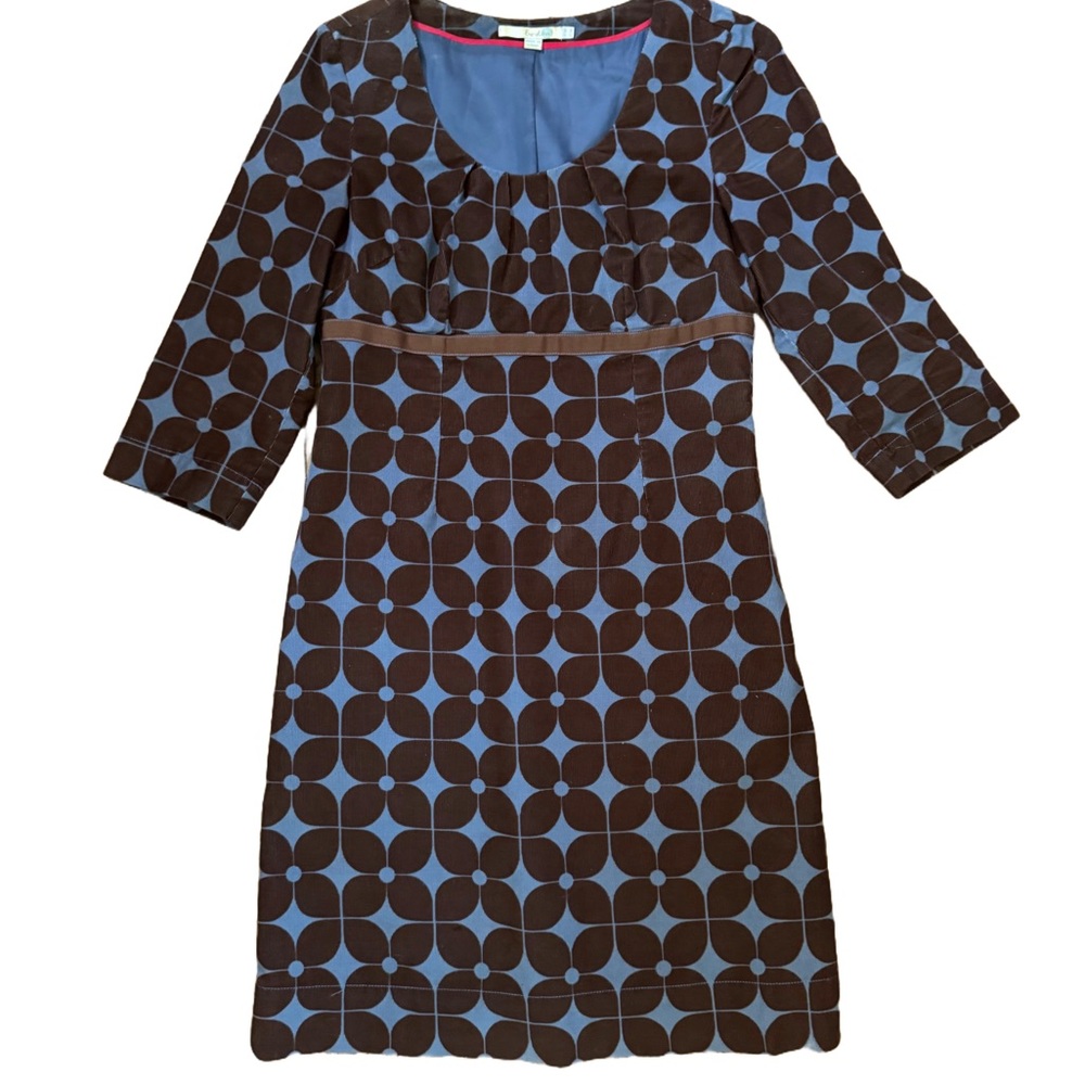 Women’s Boden Blue and Brown Dress with 3/4 Sleeves Size 6